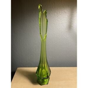 Viking Art Glass Green Swung Vase 16” MCM Stretch Glass Pedestal “Hand Made”